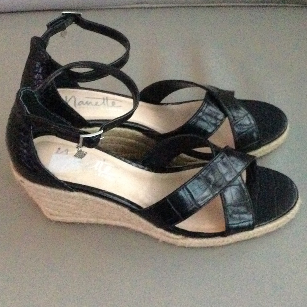 Black Wedge Sandal- New